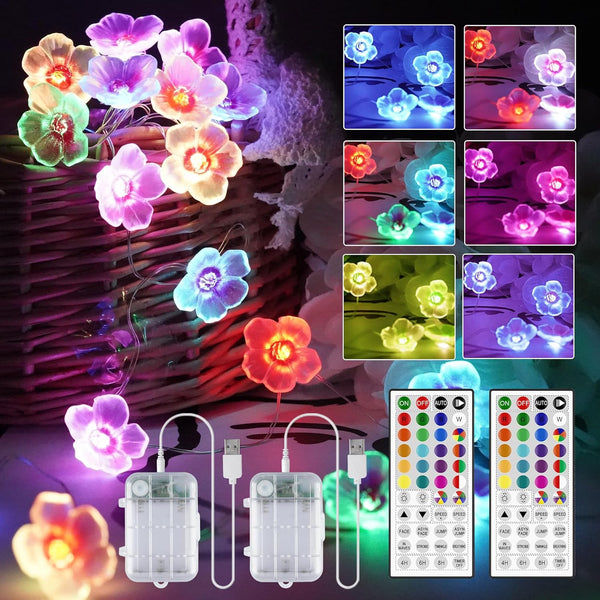 2 Pack Battery Operated String Lights Indoor, 13ft Cherry Blossom Bedroom Lights,