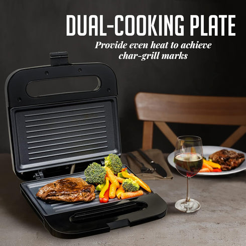OVENTE Electric Panini Press Grill with Nonstick Plates, LED Indicator Lights, Thermostat Control, Cool Touch Handle, Compact Sandwich Maker Perfect for Cooking Breakfast, Snacks & More, Black GP0401B by OVENTE