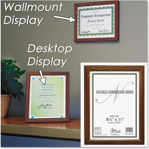 NuDell Certificate Frame | Walnut Brown | 8.5" x 11" Document Holder | Diploma & Picture Frames