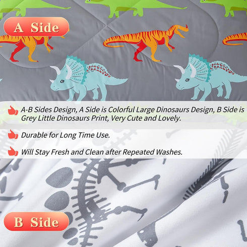 Set Sets 3 RYNGHIPY Dinosaur Kids Comforter Cartoon Dinosaur Bedding for Boys Pieces Full Microfiber Comforter