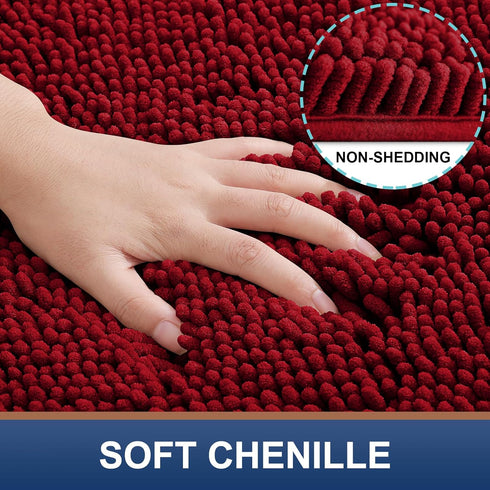 smiry Chenille U-Shaped Toilet Bathroom Rugs | Soft Absorbent Non-Slip Contoured Mats (24"x20", Burgundy)