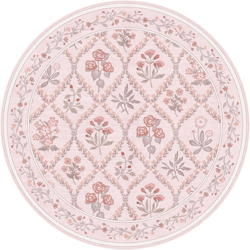 5ft Round Rug Washable Circle Rug Non Slip Low Pile Boho Floral Small Circular Rug for Bedroom, Bathroom, Entryway