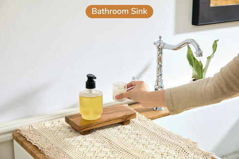 8.5" Counter, 8.5" 4.0" 1.57") X-Small Acacia Wood Riser Pedestal Stand, Farmhouse Bathroom and Kitchen Sink Decor