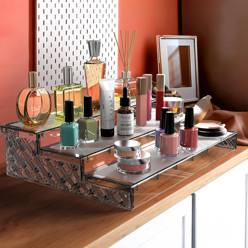 Simple Houseware 3 Tier Spice Shelf for Countertop Cabinet Storage Organizer, Clear