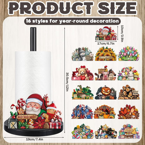 LemonRoad 17 4th Countertop Summer(Fresh) Pcs Holiday Interchangeable Kitchen Paper Towel Holder Wooden Sunflower
