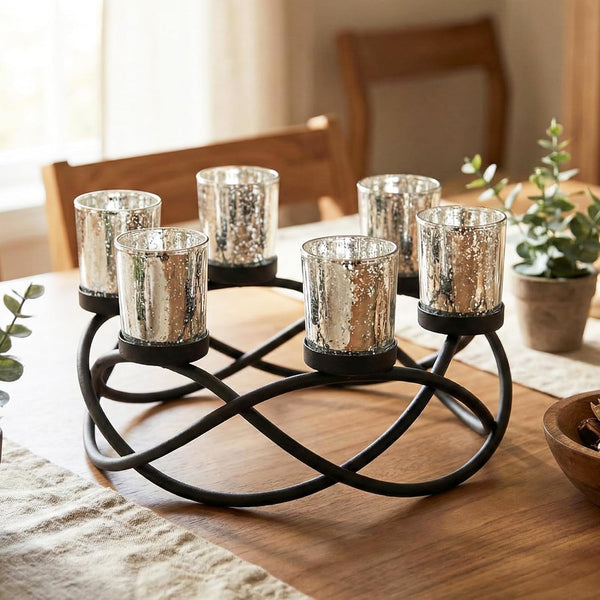 Seraphic Iron Round Table Decor Christmas Centerpiece Decorations Candle Holder for Weddings,