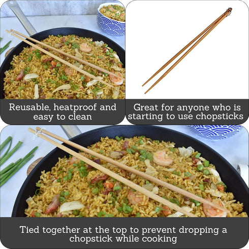 IMUSA 4 Pack Bamboo Cooking Chopsticks, 13.5", Brown