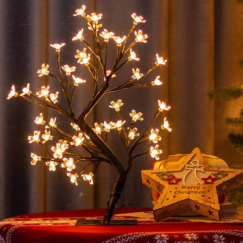 PEIDUO 17.5 Inch Lighted Cherry Blossom Tree, 48 Warm White Lights for Christmas Indoor Home Decor, Tabletop Night Light