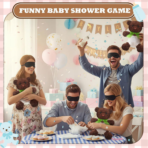 6 Set Bottle Chug Baby Shower Games Chocolate Brown Bear Blindfolded Diaper Changing Games Kits Bottles Diapers