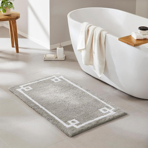 Madison Park Evan 100% Cotton Bathroom Rug, Non-Slip Backing, Luxurious Tufted Plush Bath Mat, 24x72, Grey