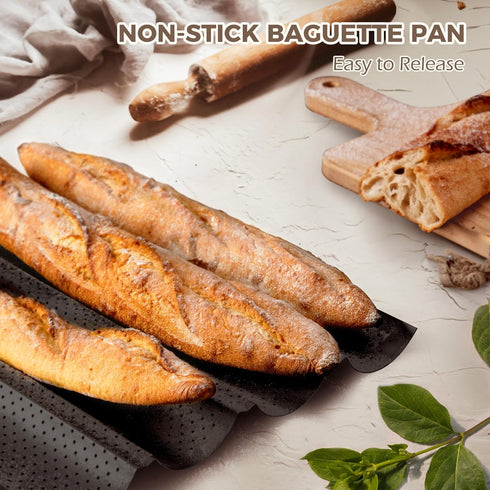2 15" 6.3", KITESSENSU Nonstick Baguette Pans for French Bread Baking, Perforated Loaves Baguettes Bakery Tray, x