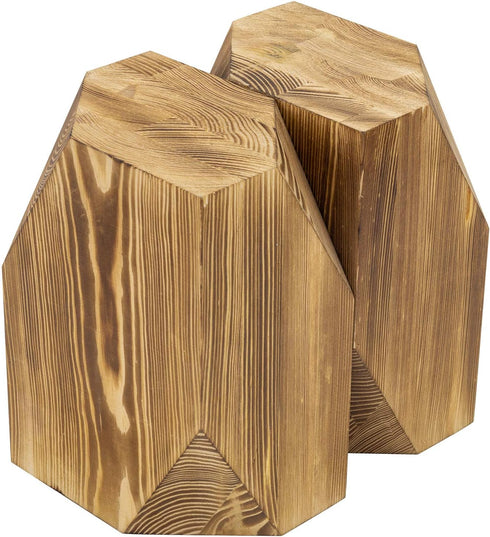Set of 2 Rustic Burnt Solid Wood Geometric Style Bookends by MyGift
