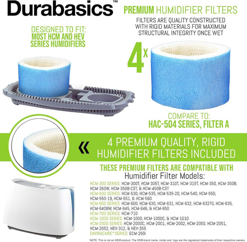 Durabasics 4 Pack Premium Humidifier Filters, Compatible with Honeywell Humidifier Filter HAC-504, HAC-504AW &