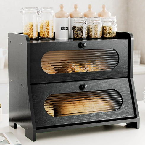 Bread Box,Extra Large 2-Tier Bamboo Bread Box for Kitchen Countertop,Bread Storage Container