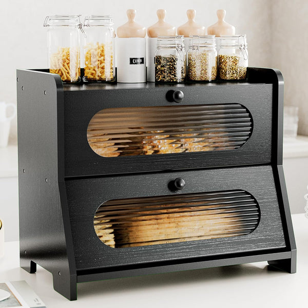 Bread Box,Extra Large 2-Tier Bamboo Bread Box for Kitchen Countertop,Bread Storage Container