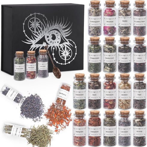 HNSHAG Witchcraft Supplies Herbs and Flowers Kit, Bigger Size 18pack Dried Herb for