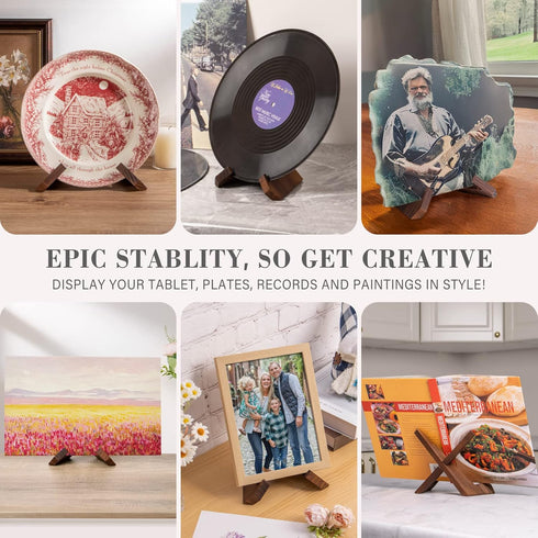 Plate Stand for Display, 4.5 Inch Wooden Holder for Pictures, Decorative Table Top Easels