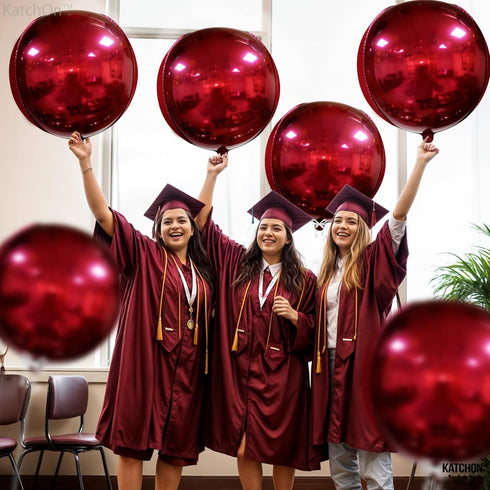 KatchOn Huge Metallic Red Balloons - 22 Inch, Pack of 6 Round 4D Mylar Balloons for Birthday, Anniversary Decorations