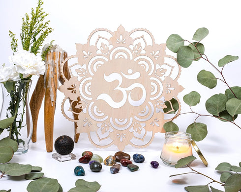 Fourth Level MFG 12" Sacred Om Wood Wall Art - Sacred Geometry Mandala, Zen Home Decoration for Yoga and Meditation