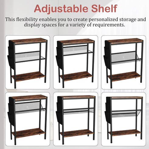 3 Yusong Small Narrow Side Table for Small Spaces, Slim End Table with Storage Bag, Sofa Snack Table with Adjustable