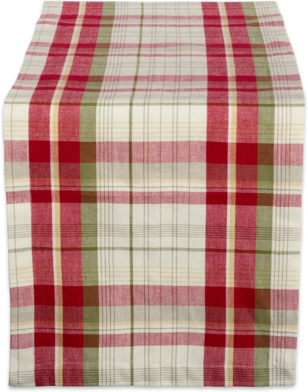 DII Orchard Plaid Collection Table Runner, 14x108, Taupe/Red Linen Tabletop Essentials