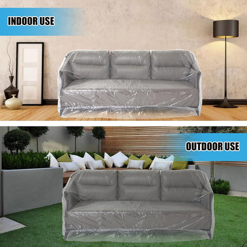 Heavy-Duty Plastic Sofa Couch Cover, Waterproof Clear Furniture Protector for Moving, Dust-Proof Bag 96 x 42 x 62 Inch