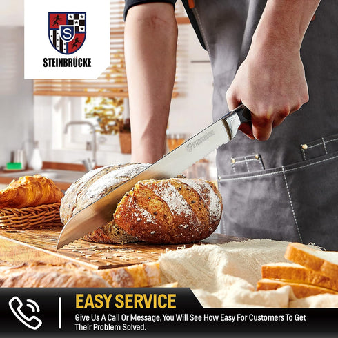10 Inch Giovent Serrated Bread Knife - Ultra Sharp German Stainless Steel Forged Kitchen Knife for Homemade Bread