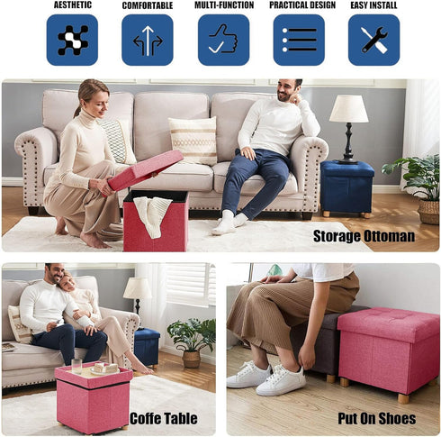 15 Inches BRIAN & DANY Ottoman with Storage, Square Small Storage Ottoman Foot Rest with Legs, Ottomans Foot Stool