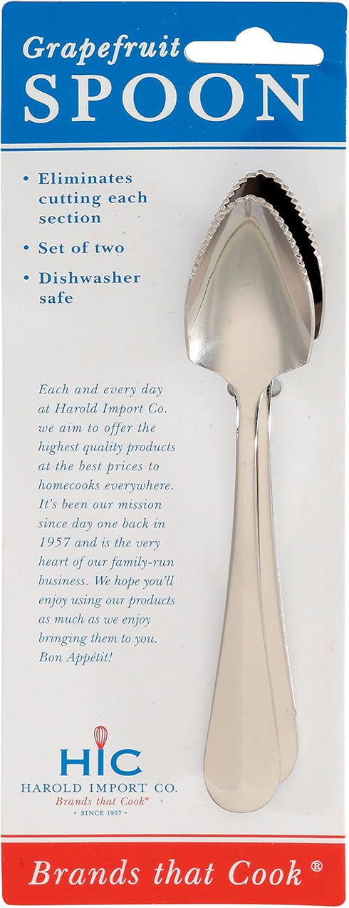 HIC Kitchen Stainless Steel Grapefruit Dessert Spoons, Set of 2 with Pointed Tip and Serrated Edge