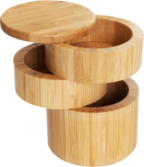 Totally Bamboo Triple Salt Cellar, 3 Tier Bamboo Kitchen Salt and Pepper Storage Box