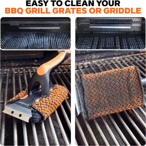 Set Proud Grill Q-Swiper XL Scrub-Clean BBQ Grill Cleaner - Long Bristle-Free Brush with Scraper & Scrub-Clean Reusable