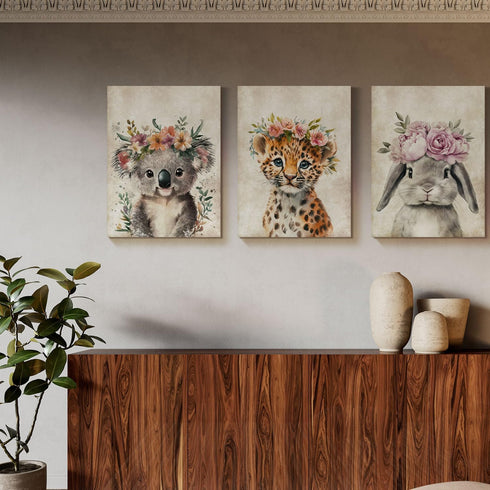 12x16 Inches Nursery Wall Decor Lovely Baby Leopard with Garland Pictures Print on Canvas Cute Animal Portrait Poster