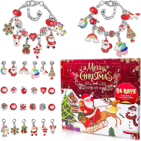 2024 Christmas Advent Calendar Charm Bracelets for Girls, SIXNIE 24-Days Countdown with DIY Charm Bracelets Kits