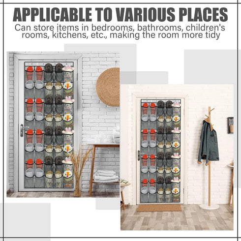 40 Large Over the Door Shoe Organizer | Gray Mesh Pockets Hanging Shoe Rack for Closet, Nonslip Holder for Shoes