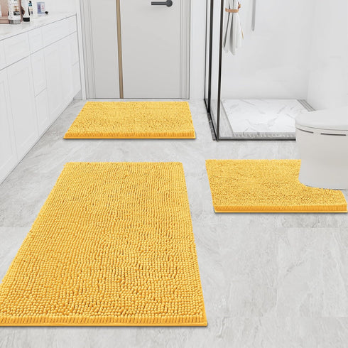 smiry Chenille U-Shaped Toilet Bathroom Rugs, Soft Absorbent Non-Slip Contoured Rugs, Machine Washable Bath Mats for