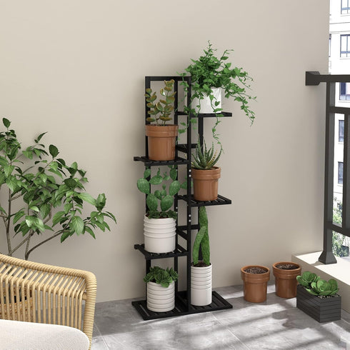 5 6 Laiensia Tier Bamboo Plant Stand Rack Potted Multiple Flower Pot Holder Shelf, Indoor&Outdoor Planter Display
