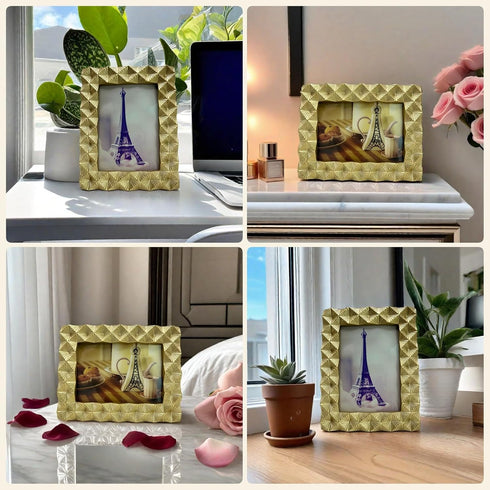 Ornate Gold 5x7 Picture Frame - Polished Geometric Portrait and Landscape Frames for Table & Wall Mount