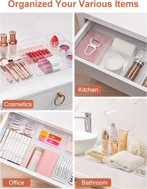 SMARTAKE 7-Piece Drawer Organizer with Non-Slip Silicone Pads, 4-Size Storage Tray for Makeup, Jewelry, Utensils