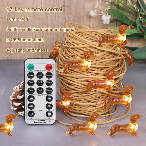 Impress Life Pet Theme Decorative String Lights, 10ft 30 LED Dachshund Dog Twinkle Lights for Christmas