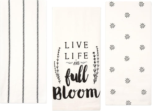 Sticky Toffee Cotton Flour Sack Kitchen Towels, 3-Pack – Stripe and Floral Print, 28x29 in, Soft & Absorbent