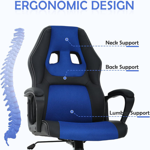 BORGEBY 360Swivel, Blue Massage Gaming Chair for Kids, Ergonomic Office Chair Computer Chair with Adjustable High Back