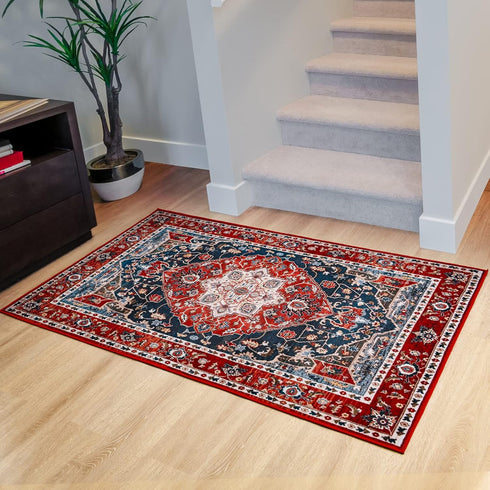 YJ.GWL Area Rug 2x3, Washable Small Entryway Rug, Non-Slip Non-Shedding Low-Pile Floor Carpet, Red