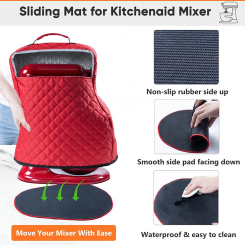BAGSPRITE Stand Mixer Cover with Appliance Sliders, Compatible with KitchenAid Mixer 6/7/8 Quart, Pockets for