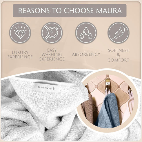 Set 13x13, MAURA Basics Turkish Cotton Washcloth Towel High Performance Bathroom Essentials with Hanging Loops