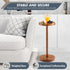 Pedestal Side Table, Acacia Drink Table with Weighted Base, Small Round Side Table for Small Spaces with Phone Holder