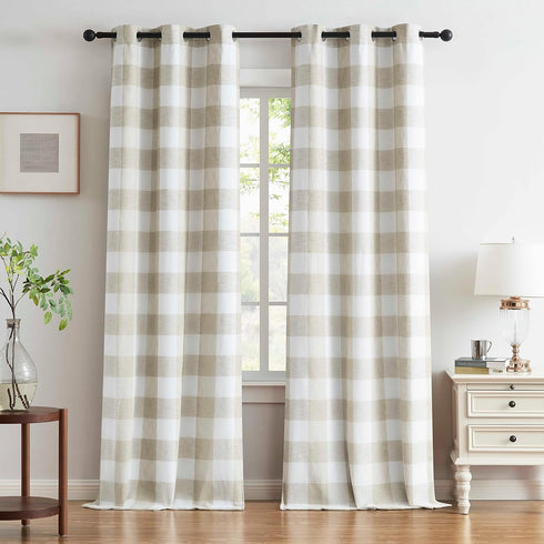Buffalo Plaid Full Blackout Window Curtains 84 Inches Long Checkered Grommet Panels