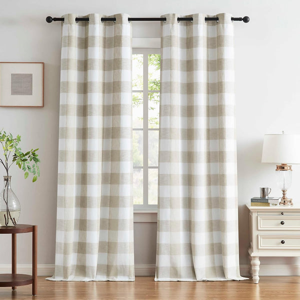 Buffalo Plaid Full Blackout Window Curtains 84 Inches Long Checkered Grommet Panels