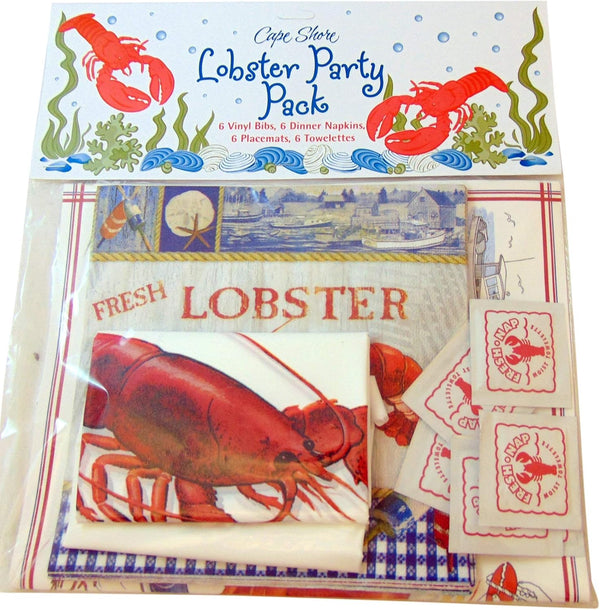 Lobster Crab Seafood Party Pack, 6 Bibs, 6 Napkins, 6 Placemats, 6 Towelettes