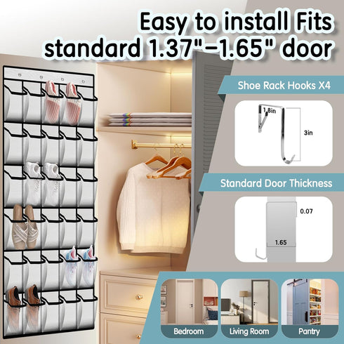 Kotkn 30 Closet Over the Door Shoe Organizer with Breathable Mesh Pockets - Large Capacity Storage for Men & Women