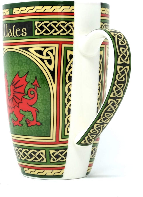 Clara Craft Wales Porcelain Coffee Mug - Welsh Red Dragon Porcelain Cup with Irish Celtic Knots Design, Made of New